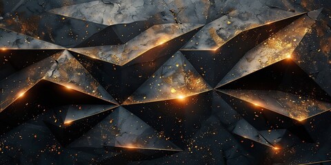 Luxury abstract black metal background with golden light lines. Dark 3d geometric texture illustration.