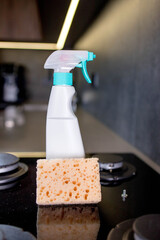 Orenge sponge and means of the cleaning gas stove on kitchen