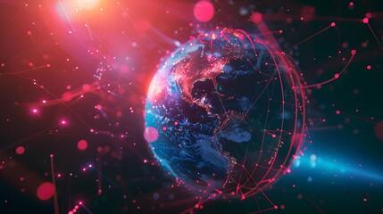 Obraz premium An artistic representation of a digital globe with network connections symbolizing global communication and technology.