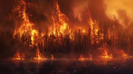 Fototapeta na wymiar Wildfire is caused by human deforestation.