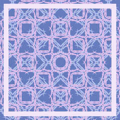 Hand-drawn natural pattern. Square abstract arrangement in pink and purple shades. Background for printing on scarves, postcards, carpets, bandanas, napkins, home textiles, pareos, hijab, covers.