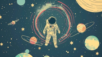 Fun and colorful vector illustration of space and education theme AI Generative.