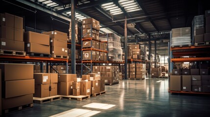 Illustration warehouse with packages neatly arranged on shelves