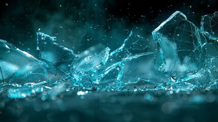 Broken glass with pieces of broken glass. Abstract background for design.