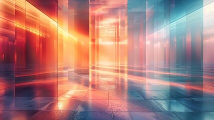 abstract retro background, empty corridor with light rays and shadow