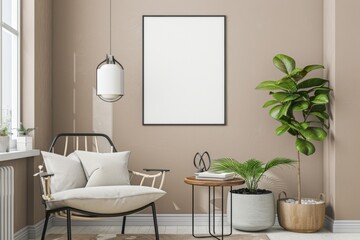 Beige Scandinavian Interior with Poster Mockup created with Generative AI