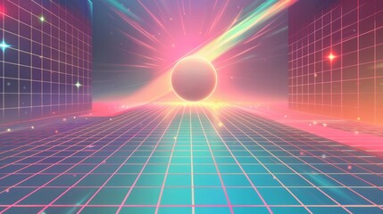Futuristic background with abstract grid and rays