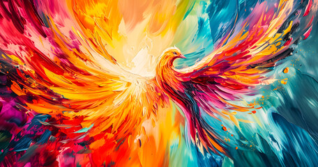 An abstract painting phoenix colorful feather background, 4K Desktop wallpaper