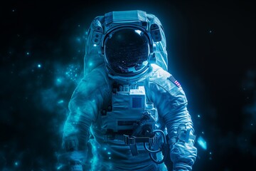 Astronaut in Space with Cosmic Nebula Backdrop - obrazy, fototapety, plakaty