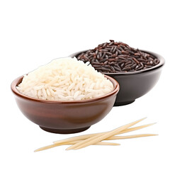 close up brown coarse rice and white thai jasmine rice in ceramic bowl SVG isolated on transparent...