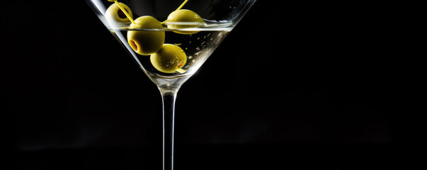Classic coctail drink with olives on elegant on black background - obrazy, fototapety, plakaty