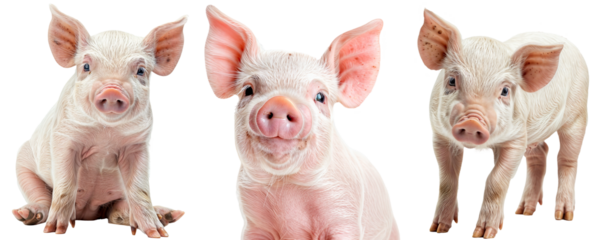 Piglet collection, sitting, portrait and standing, isolated on a white background