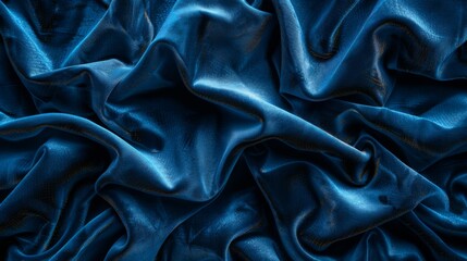 Obraz premium Rich blue satin fabric with elegant shimmering texture and folds.