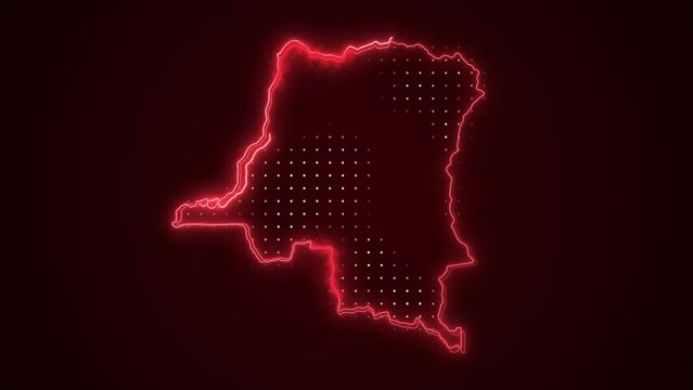 Neon Red Democratic Republic Of The Congo Map Borders Outline Loop Background