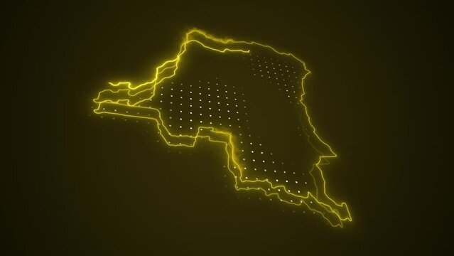3D Neon Yellow Democratic Republic Of The Congo Map Borders Outline Loop Background