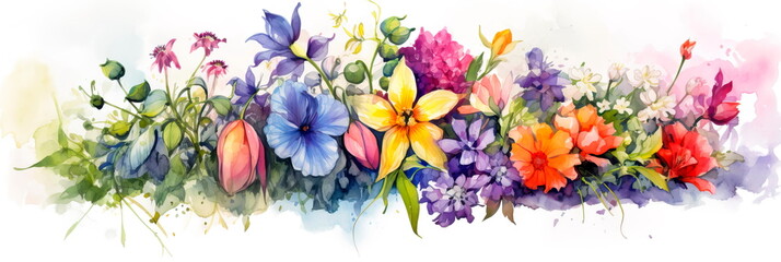 Bouquets and arrangements of flowers in watercolor style. Generative AI - obrazy, fototapety, plakaty