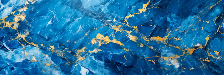 Abstract marble texture in gold and blue color, Generative Ai