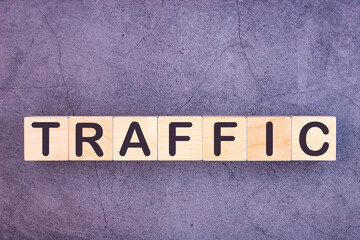 TRAFFIC word made with wood building blocks.