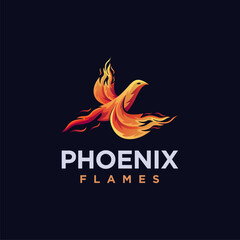 Modern abstract Fire phoenix logo icon vector template on black background