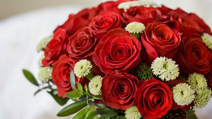Naklejka premium close-up, selective focus,, bright, red roses. Floral background, 