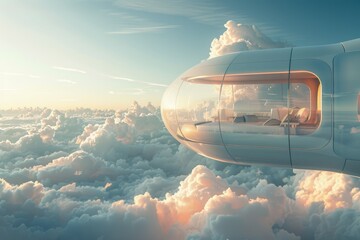 A serene sky sanctuary, offering a peaceful retreat among the clouds for meditation and relaxation in a futuristic setting - obrazy, fototapety, plakaty