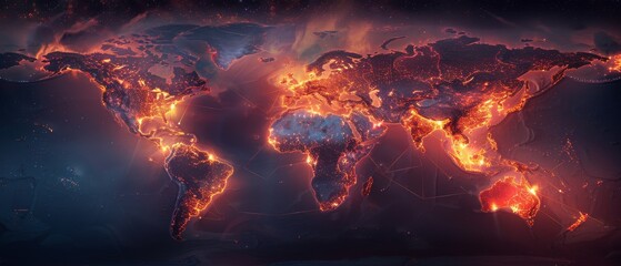Globally visualized cloud network highlights the interconnectedness and unified data centers worldwide - obrazy, fototapety, plakaty