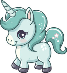 Happy and cute teal unicorn