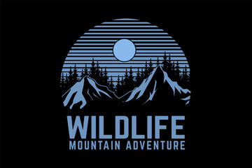 Wildlife Mountain Adventure Retro Design Landscape