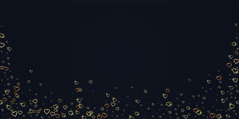 Gold hearts scattered on black background. - 787983913