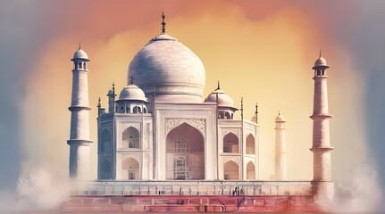Amazing view on the Taj Mahal in sunset light with reflection in water. generative.ai - obrazy, fototapety, plakaty