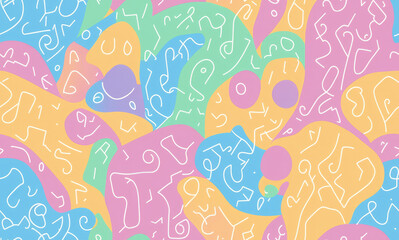 Colored children's doodle pattern. Abstract seamless pattern. AI generated.
