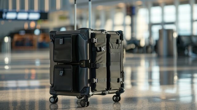A traveler's case with wheels, efficiently packed with both large and small compartments, ready at the terminal