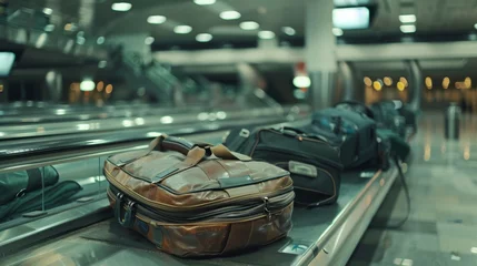 Fotobehang Abandoned luggage at an airport carousel, highlighting the common issue of lost baggage during travel © Alpha