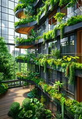  Green office concept with natural climate solutions, integrating eco-friendly practices in urban corporate settings. Sustainable green building. Eco-friendly building. Green architecture