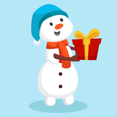 Christmas Day Snowman with Gift Character Design Illustration