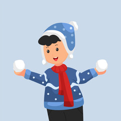 Kid with Snowball Character Design Illustration
