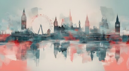 London cityscape panorama with River Thames Tower Bridge and Tower of London in the morning light. generative.ai - obrazy, fototapety, plakaty