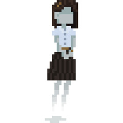 Pixel art cartoon ghost character in college uniform