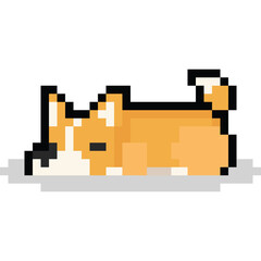 Pixel art cartoon sleeping corgi dog character