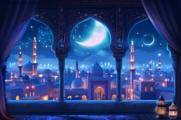 Obraz premium Spiritual Harmony in Ramadan Celebrations: Decorative Vector Designs with Islamic Motifs and Cultural Symbols