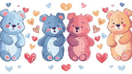 Set of cute Teddy Bears. Four funny characters. Valent