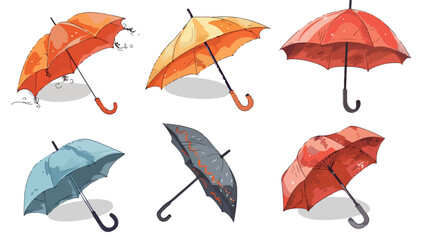 Set of different Umbrellas in Four positions. Open and