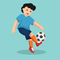 Kid Playing Football Character Design Illustration