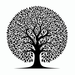 Tree silhouette vector illustration White Background, silhouette tree line drawing set, Side view, graphics trees elements outline symbol