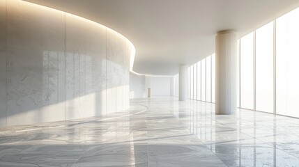 A large, empty room with white walls and a white floor. The room is very clean and has a very modern feel to it