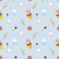 Seamless patter of ice cream on pink Patel background for background and texture wrapping paper concept