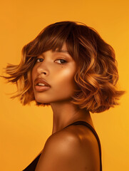 A model with beautiful dark highlighted hair