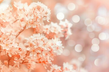 Fototapeta premium 2024 color of the year backdrop with peach fuzz blur and white bokeh lights