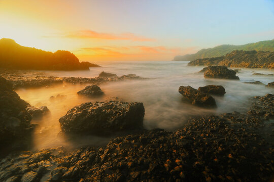 Sunset over Menganti Beach, Kebumen, Central Java, Indonesia