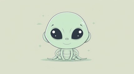 Naklejka premium A cartoon drawing of a small alien sitting on the ground, AI